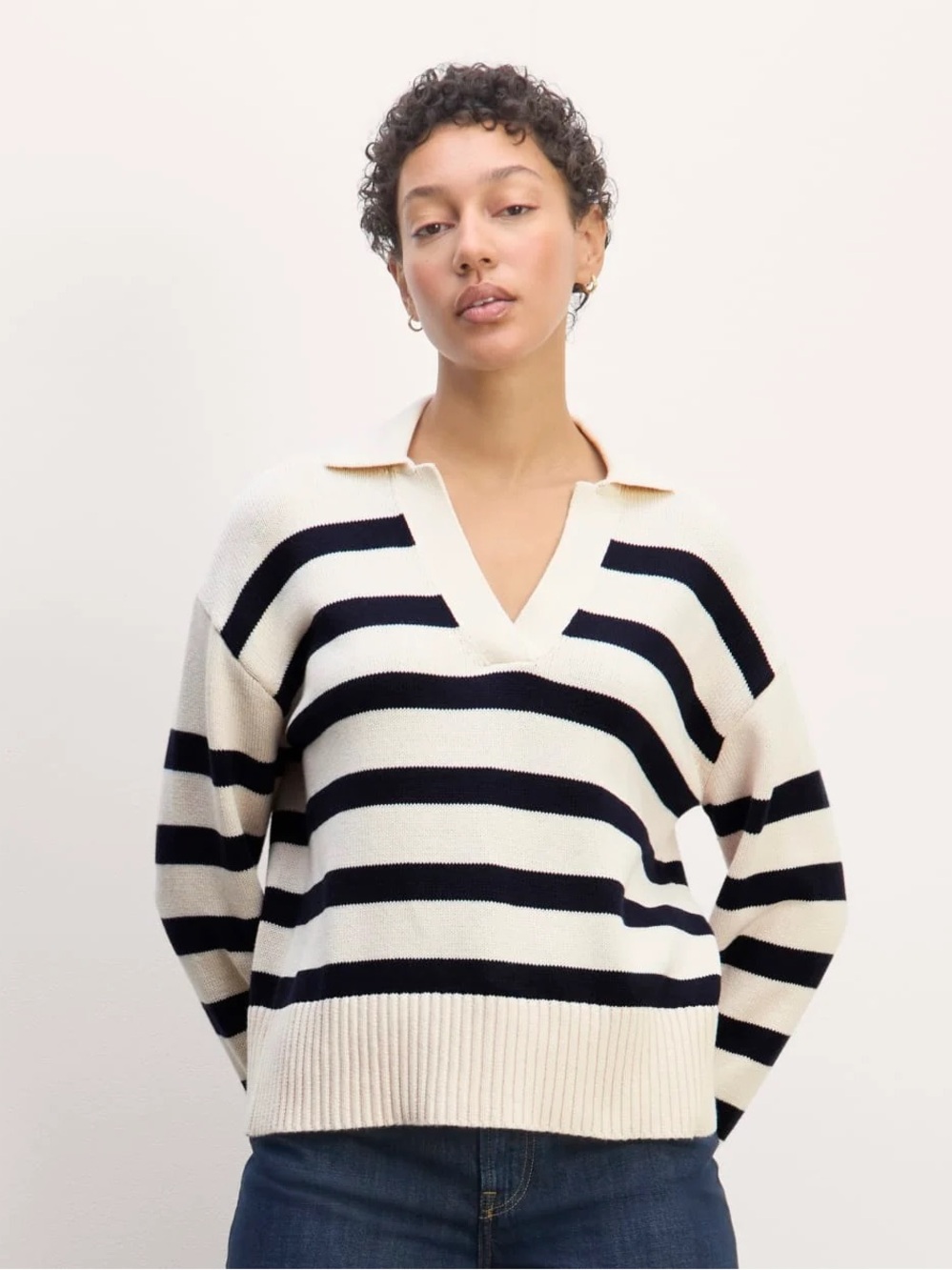 Everlane Boxy Striped Polo Cotton Sweater